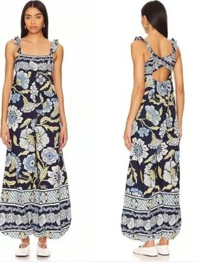 NWT Free People navy combo floral criss-cross back jumpsuit